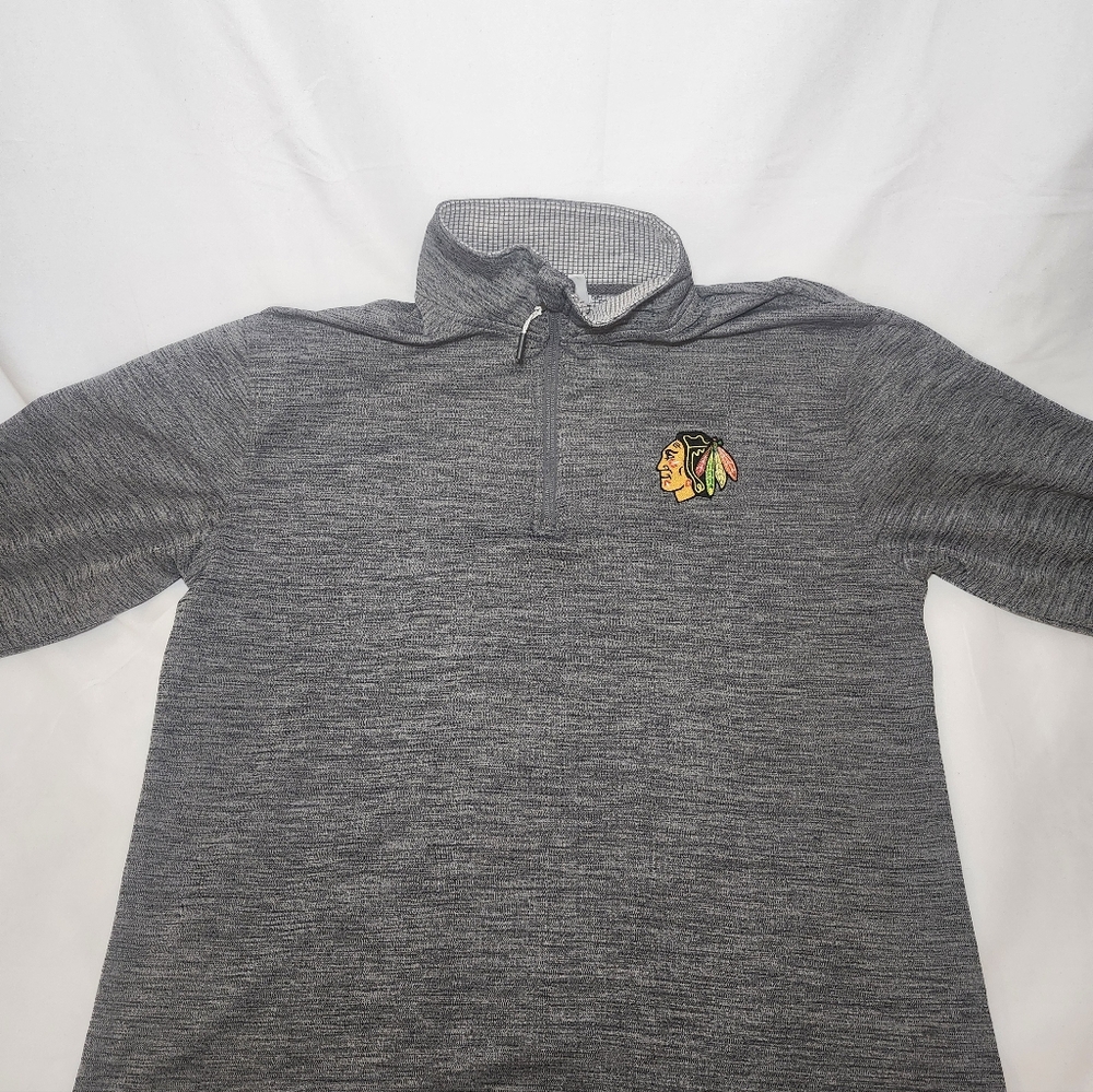 Officially Licensed Chicago Blackhawks NHL Men's Grey Quarter Zip Jacket w/ Logo